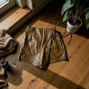 Papaya Tan Faux Leather Women Skorts